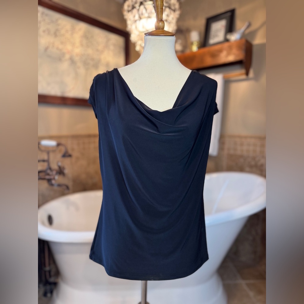 Draped Cowl Neck Women's Blouse - Black